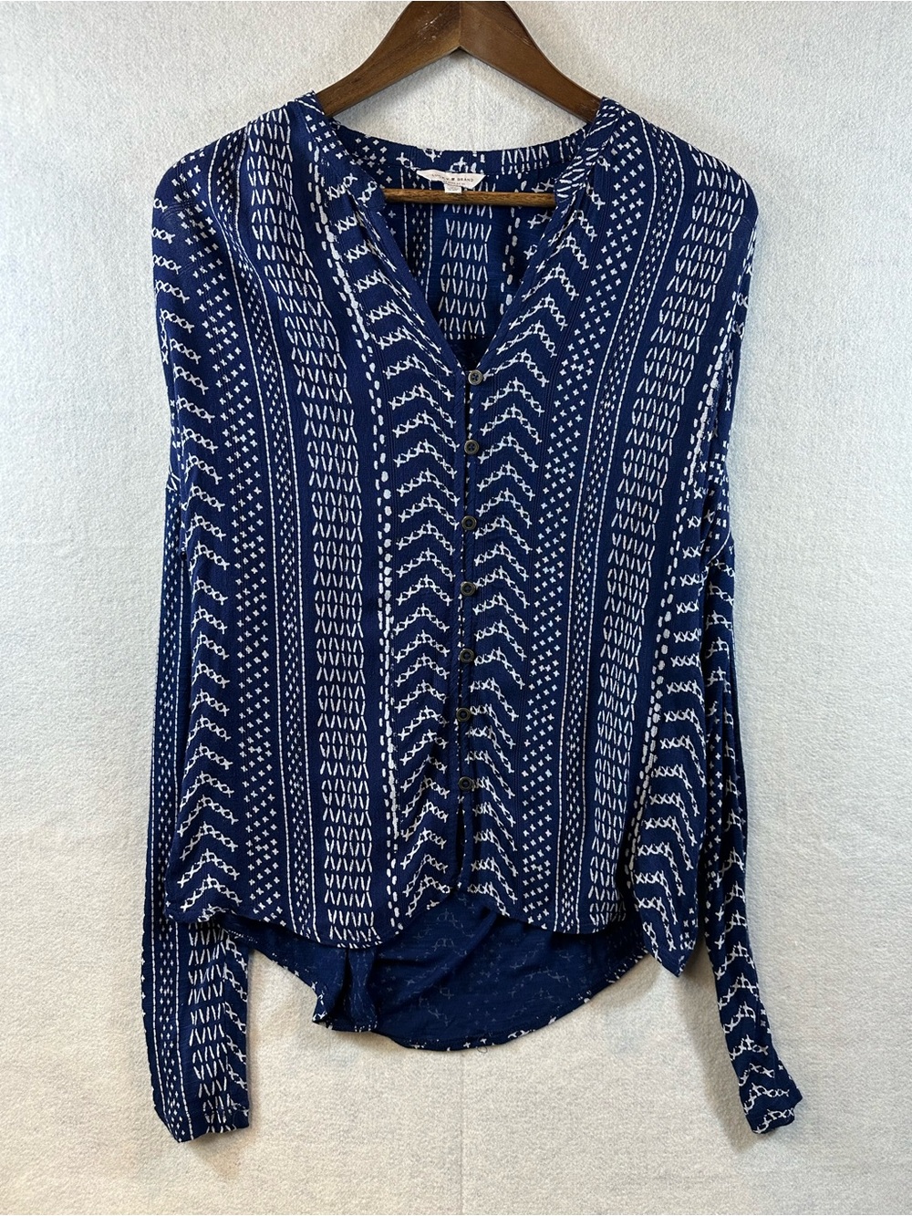 Lucky Brand Blue Boho Print Button Front Blouse Women Medium